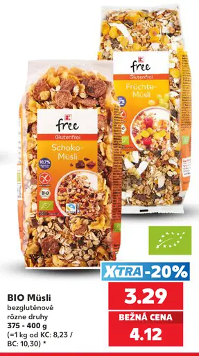 Free BIO müsli bezgluténové, rôzne druhy