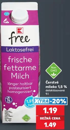 Free mlieko bezlaktózové 1,5%
