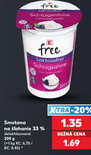 Free smotana na šľahanie 33 % bezlaktózová