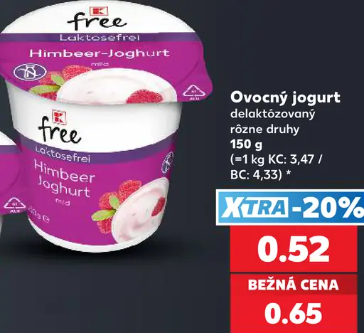 Free ovocný bezlaktózový jogurt, rôzne druhy