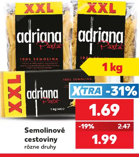 Adriana semolinové cestoviny rôzne druhy