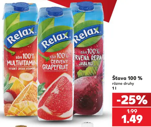 Relax 100 % ovocná šťava – multivitamín, červený grapefruit, červené jablko