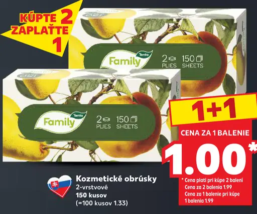 Tento Family kozmetické obrúsky, 2-vrstvové