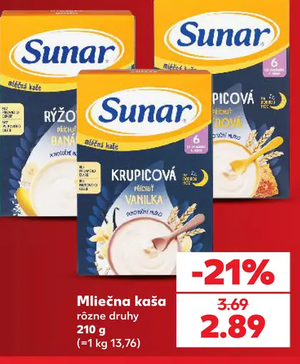 Sunar mliečna kaša, rôzne druhy