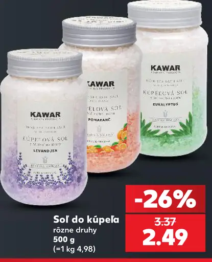 Kawar soľ do kúpeľa, rôzne druhy