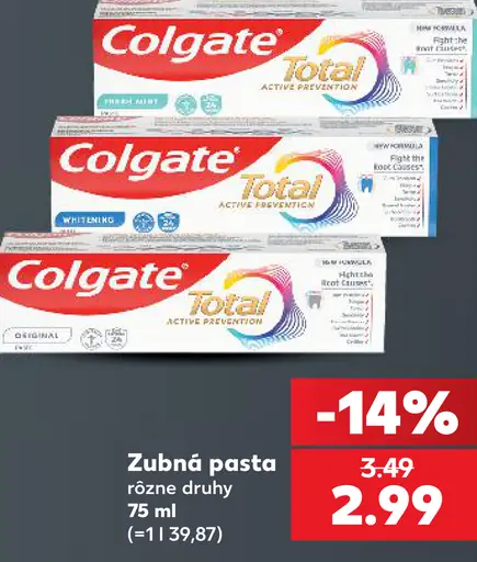 Colgate zubná pasta, vybrané druhy