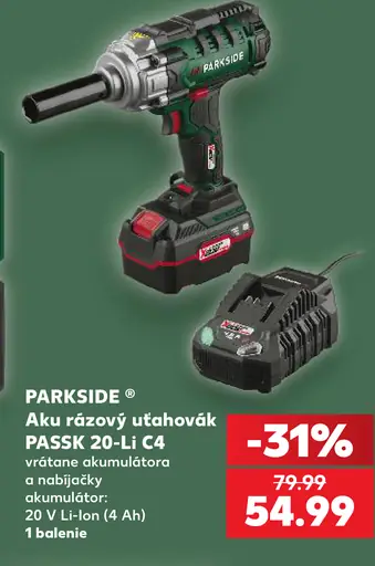Parkside akumulátorový rázový uťahovák PASSK 20-Li C4 s akumulátorom a nabíjačkou
