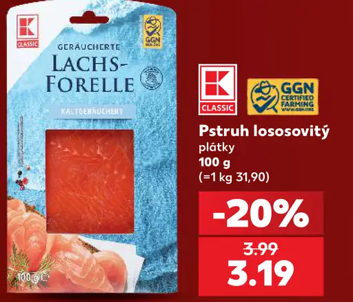K-Classic údený pstruh lososovitý plátky