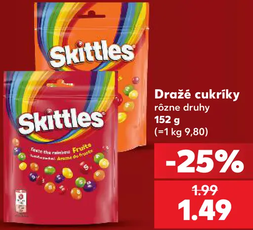 Skittles dražé cukríky, rôzne druhy