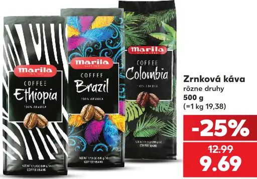 Marila zrnková káva, rôzne druhy