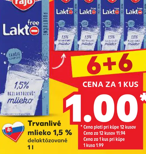 Rajo bezlaktózové mlieko 1,5%
