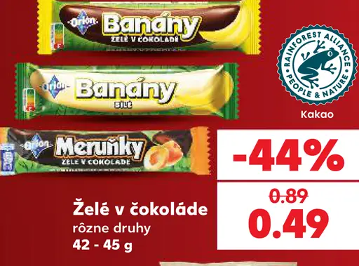 Orion Banány XXL želé v čokoláde