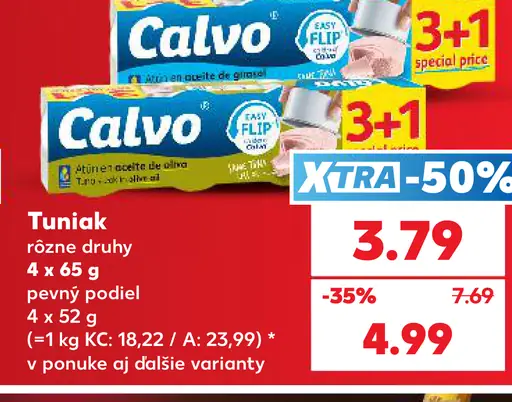 Calvo tuniak, 4 × 65 g, pevný podiel
