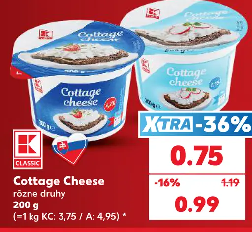 K-Classic Cottage Cheese rôzne druhy