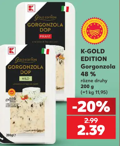 K-Gold Edition Gorgonzola DOP 48 %, rôzne druhy