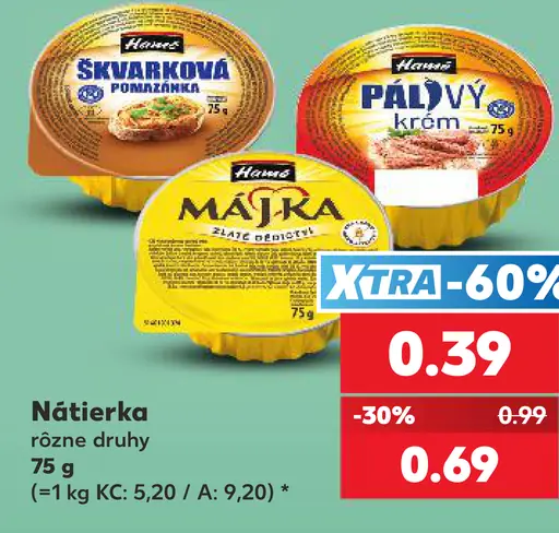Hamé nátierka rôzne druhy