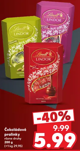 Lindt Lindor čokoládové pralinky, Pistachio, Raspberry, Milk