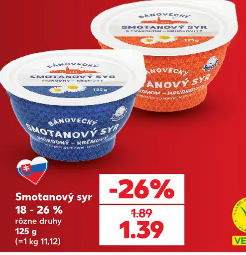 Bánovecký smotanový syr – rôzne druhy, 18–26 %