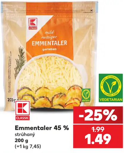 Emmentaler 45 % strúhaný
