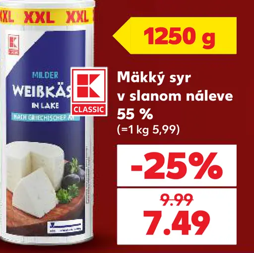 K-Classic mäkký syr v slanom náleve 55 %
