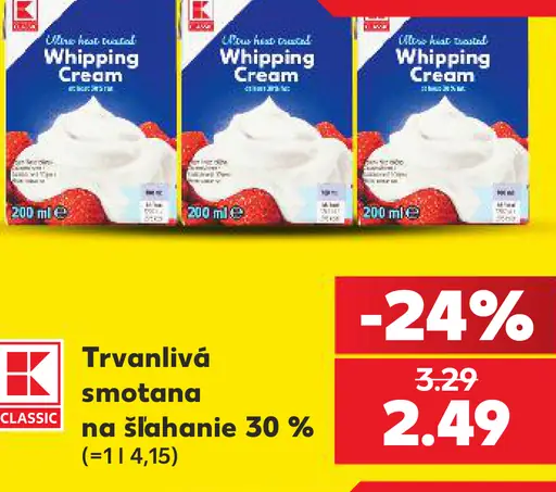K-Classic Trvanlivá smotana na šľahanie 30 %