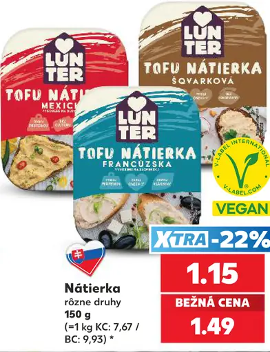 Lunter Tofu nátierka – mexická, francúzska, škvarková