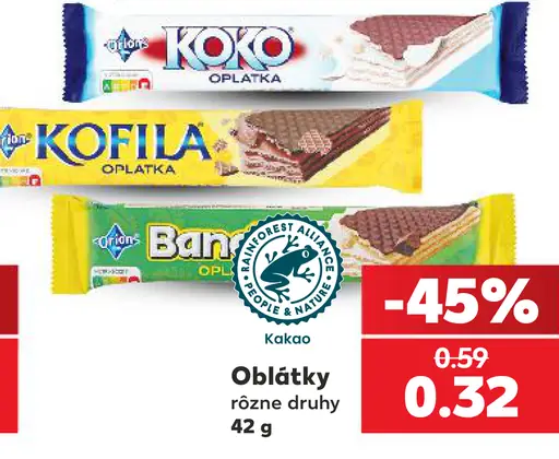 Orion oplátky Koko, Kofila a Banány