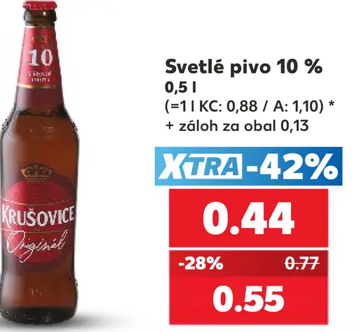 Krušovice svetlé pivo, 10 % plechovka