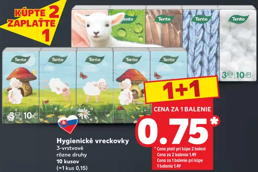 Tento hygienické vreckovky 3-vrstvové, 2 druhy