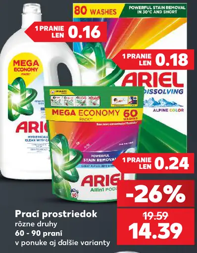 Ariel prací prostriedok rôzne druhy