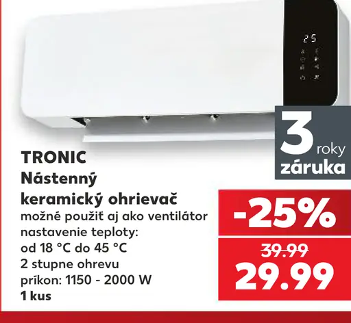 Tronic Nástenný keramický ohrievač