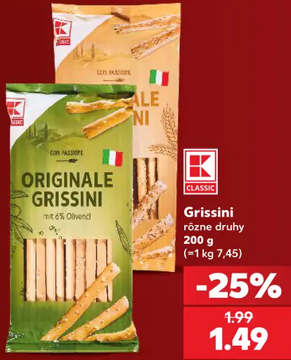 K-Classic grissini, rôzne druhy