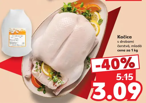 Kačica s drobami čerstvá, mladá