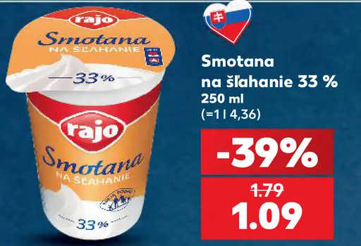 Rajo Smotana na šľahanie 33%
