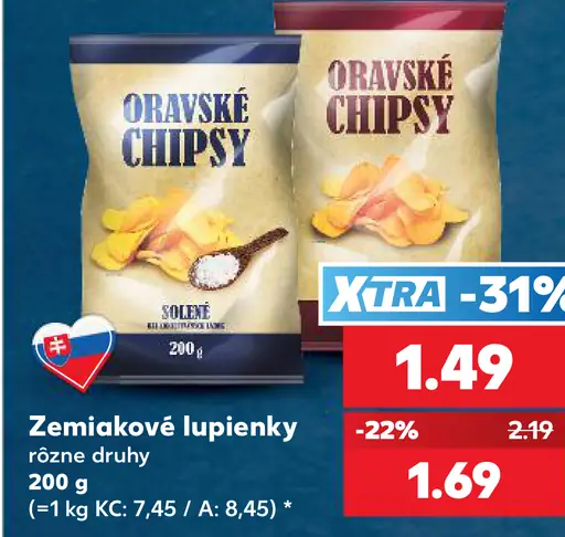 Oravské chipsy zemiakové lupienky rôzne druhy