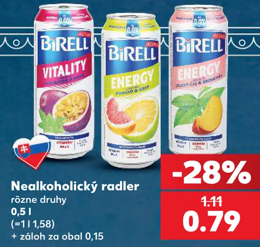 Birell nealkoholický radler, rôzne druhy