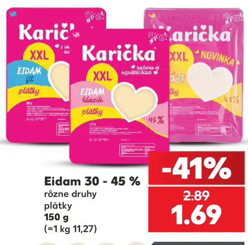 Karička Eidam 30–45 % plátky rôzne druhy