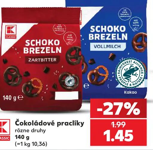 K-Classic Čokoládové praclíky – rôzne druhy