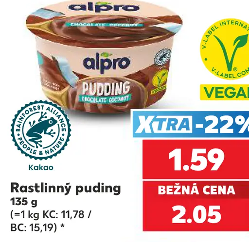 Alpro rastlinný puding kakao a kokos