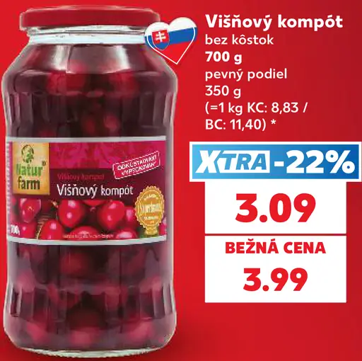 Natur Farm višňový kompót bez kôstok