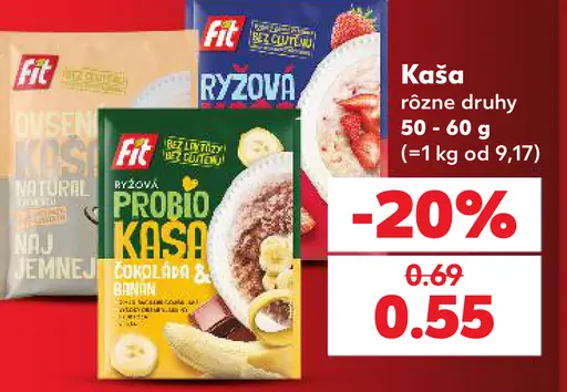Fit kaša rôzne druhy: ovsená, ryžová, Probio kaša