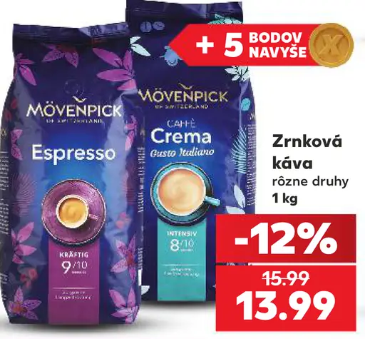 Mövenpick Espresso a Café Crema zrnková káva rôzne druhy