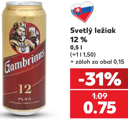 Gambrinus svetlý ležiak 12 % plechovka