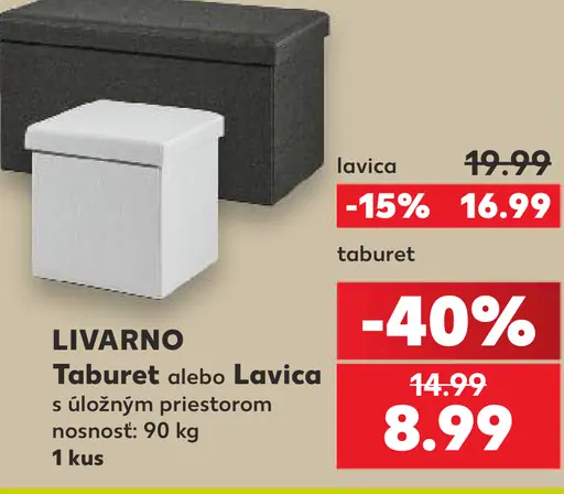 Livarno taburet s úložným priestorom, výška 41 cm, nosnosť 110 kg