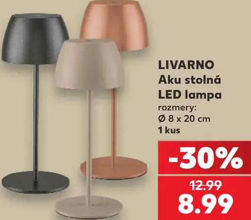 LIVARNO stolná LED lampa na akumulátor, rozmery Ø 8 × 20 cm