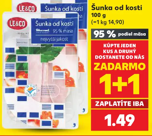 LE&CO Šunka od kosti, 95 % podiel mäsa