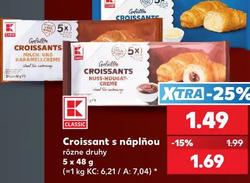 Croissant s náplňou – mliečno-karamelová náplň, nugátový krém