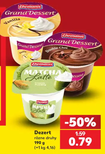 Ehrmann Grand Dessert, vanilka, Double Choc a Matcha Latte