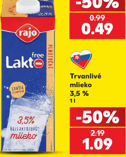 Rajo Laktóza free Trvanlivé mlieko 3.5 %