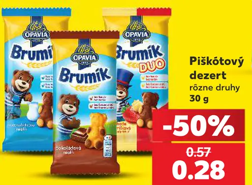 Opavia Brumík piškótový dezert rôzne druhy